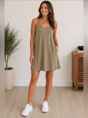 Olive Green Sleeveless Tank Swing Dress